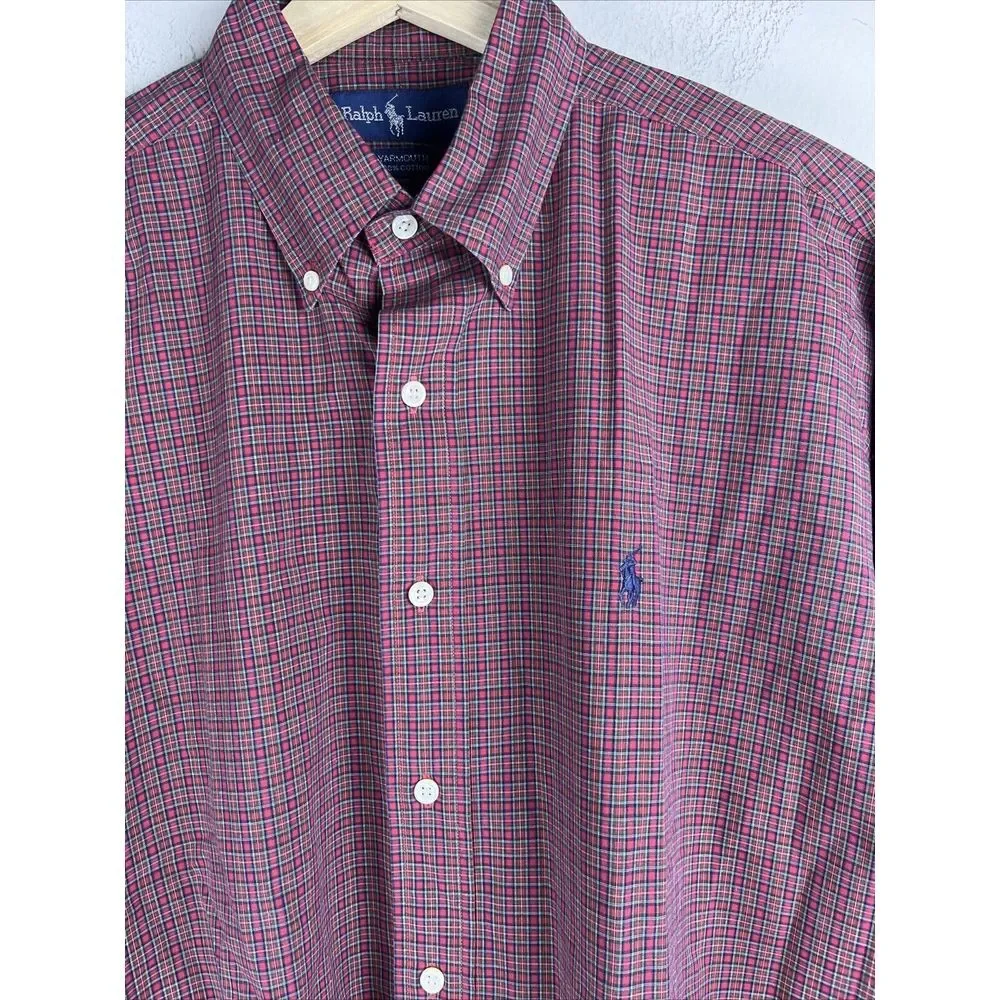 Ralph‎ Lauren Men's 15.5 32/33 Yaramouth Cotton Red Plaid Button Down *Flaw